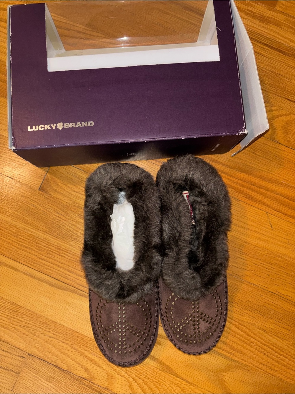 Lucky Brand Women's Dark Brown Faux-Fur Moccasins